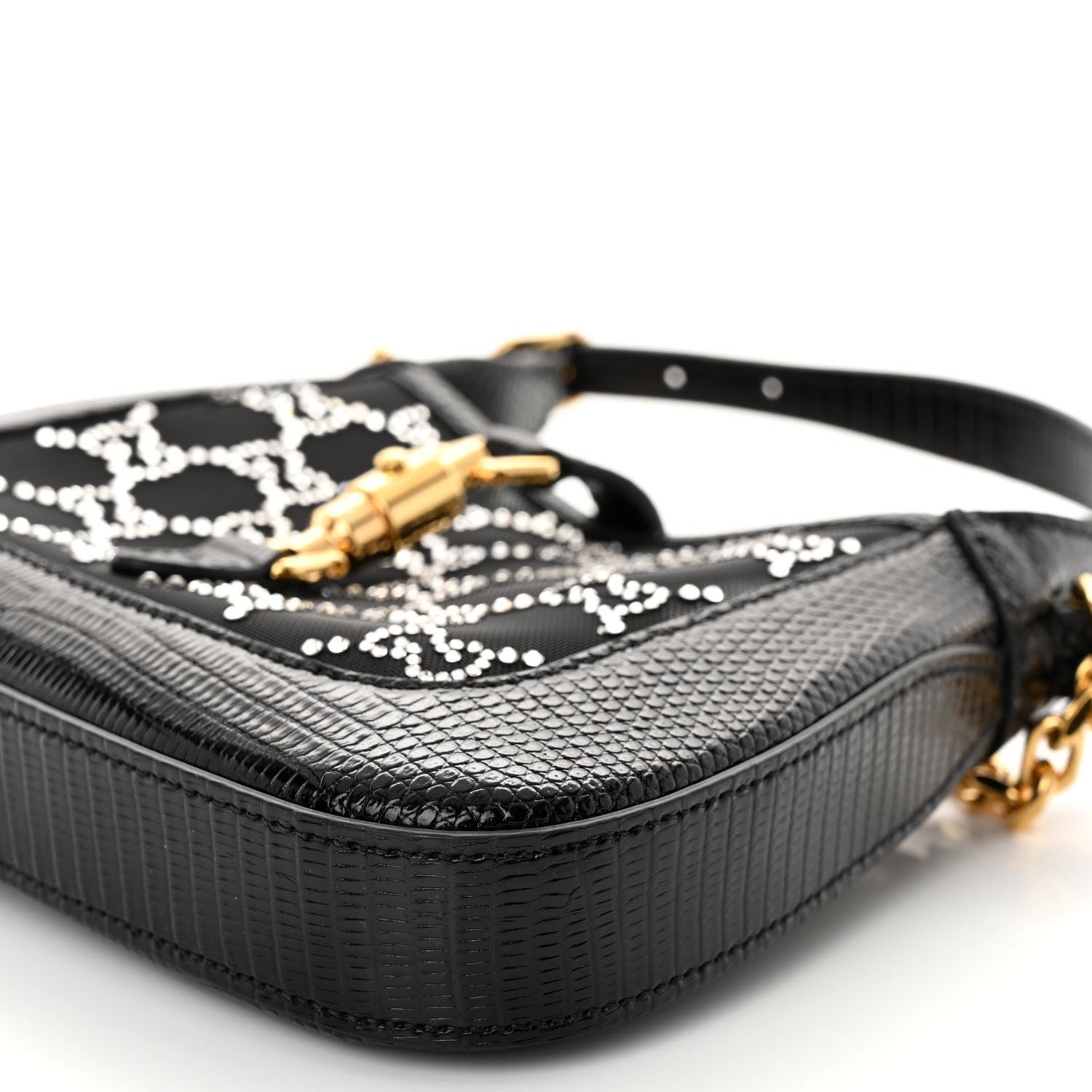 Gucci Lizard Mesh Crystal GG Monogram Mini Jackie 1961 Hobo Black 10 of 10