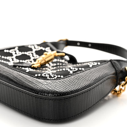 Gucci Lizard Mesh Crystal GG Monogram Mini Jackie 1961 Hobo Black 10 of 10
