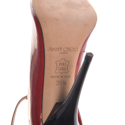 Jimmy Choo Patent Peep Toe Ankle Strap Pumps 36.5 Red Black 8 of 9