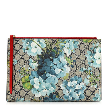 Gucci GG Supreme Monogram Blooms Suede Large Zip Pouch Blue 1 of 7