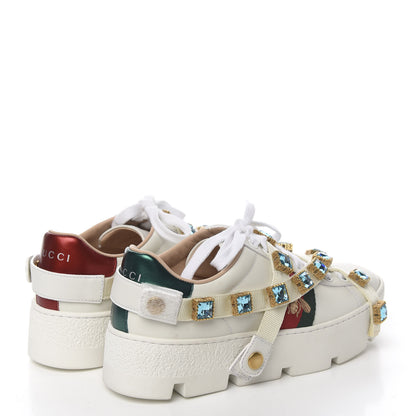 Gucci Calfskin Removable Crystals Bee Embroidered Womens Ace Platform Sneakers 35 White 5 of 11