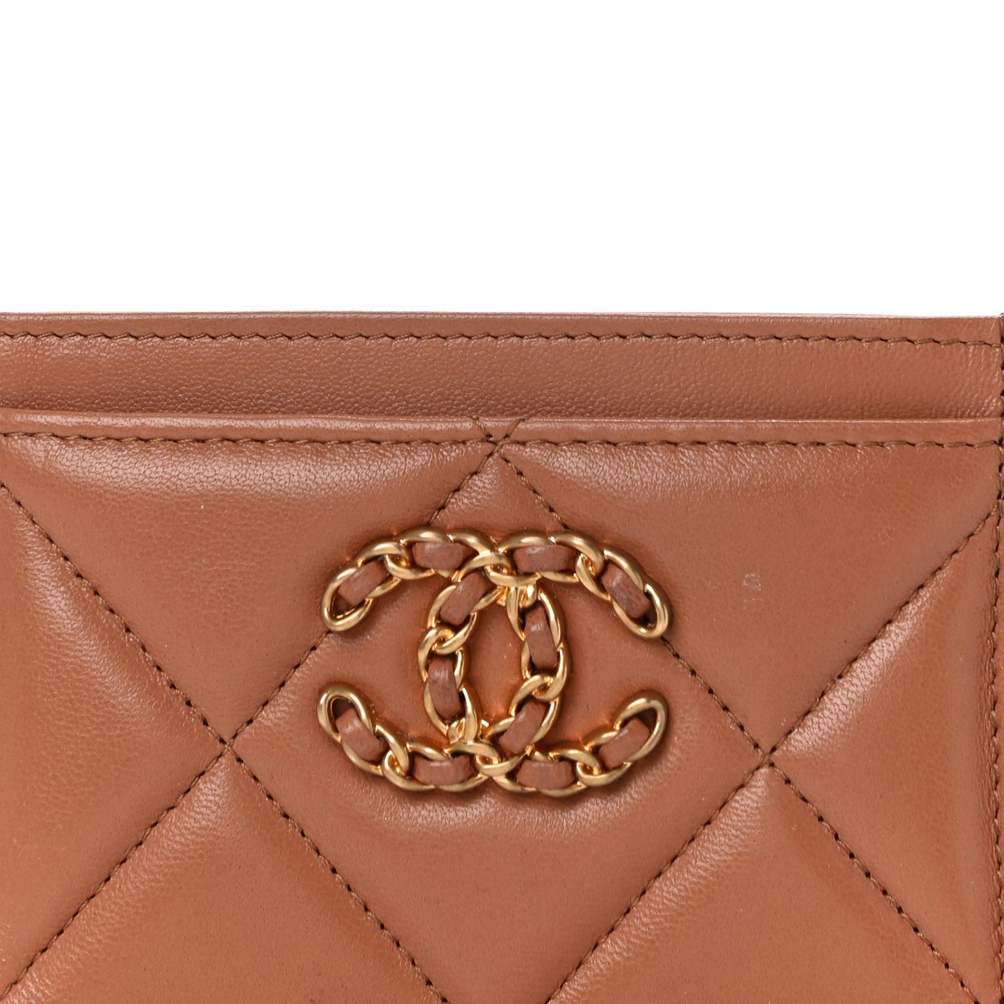 Lambskin Quilted Chanel 19 Card Holder Brown