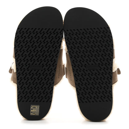 Hermes Suede Goatskin Woolskin Womens Chypre Sandals 38.5 Etoupe 6 of 8