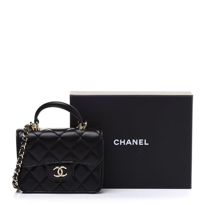 Chanel Lambskin Quilted Top Handle Flap Coin Purse With Chain Black 14 of 14