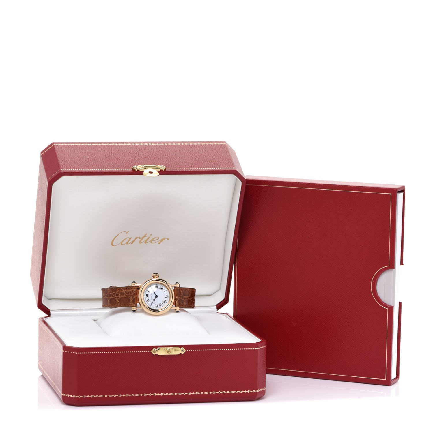 Cartier 18K Yellow Gold Alligator 28mm Diabolo Quartz Watch Brown 5 of 5