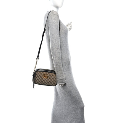 Gucci Monogram Matelasse Diagonal Small GG Marmont Chain Shoulder Bag Beige Black 2 of 11