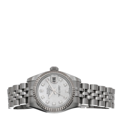 Rolex Stainless Steel 18K White Gold Diamond Mother of Pearl 26mm Oyster Perpetual Datejust Watch 179174 2 of 5