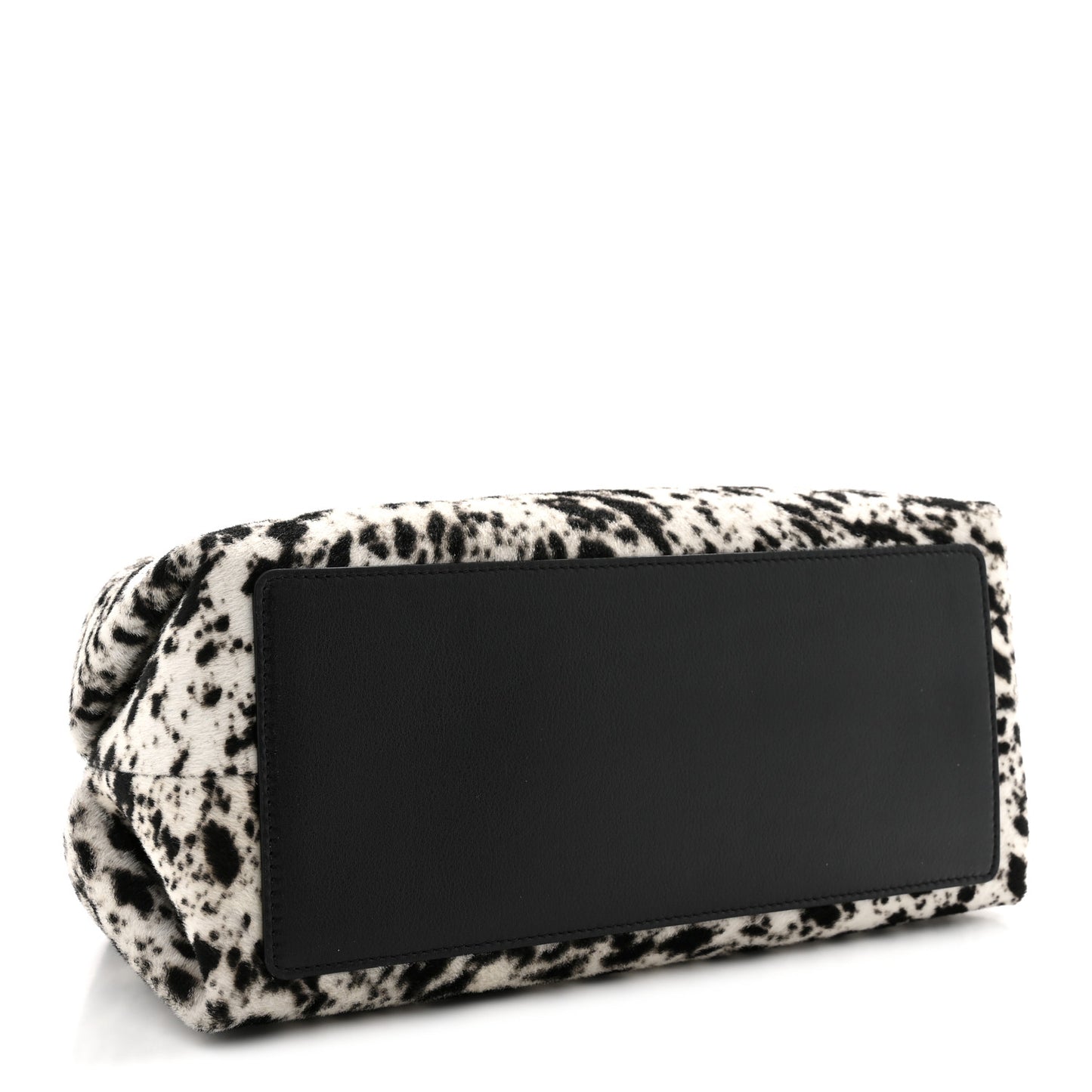 Pony Hair Printed Clutch With Chain Black White