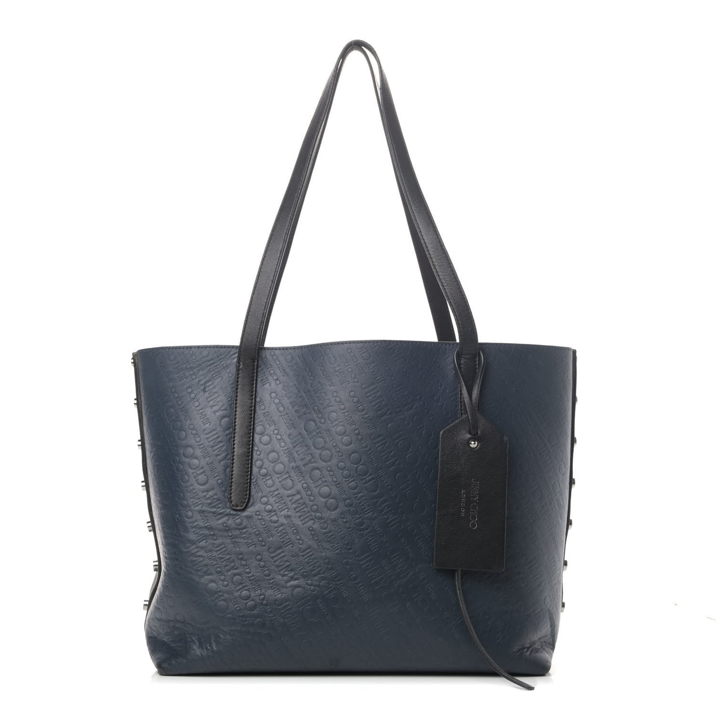 Calfskin Logo Embossed Twist East West Tote Navy Black