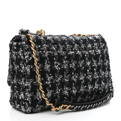 Chanel Tweed Quilted Maxi Chanel 19 Flap Black Silver Ecru 2 of 4