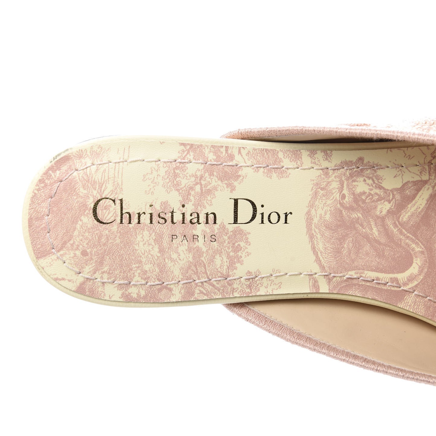 Canvas Toile De Jouy Embroidered Dior Off Flat Mules 38 Light Pink