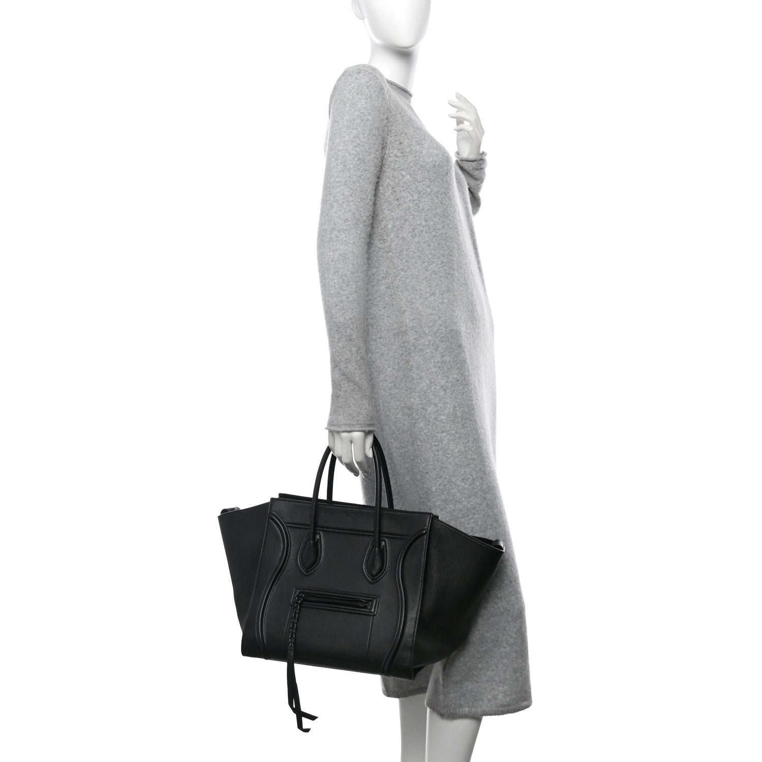 Celine Grained Calfskin Medium Phantom Luggage Black 2 of 12