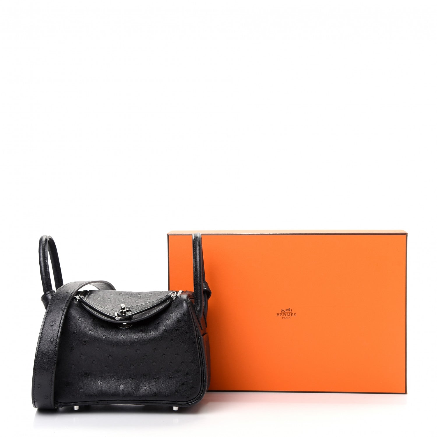 Hermes Ostrich Mini Lindy 20 Black 9 of 9
