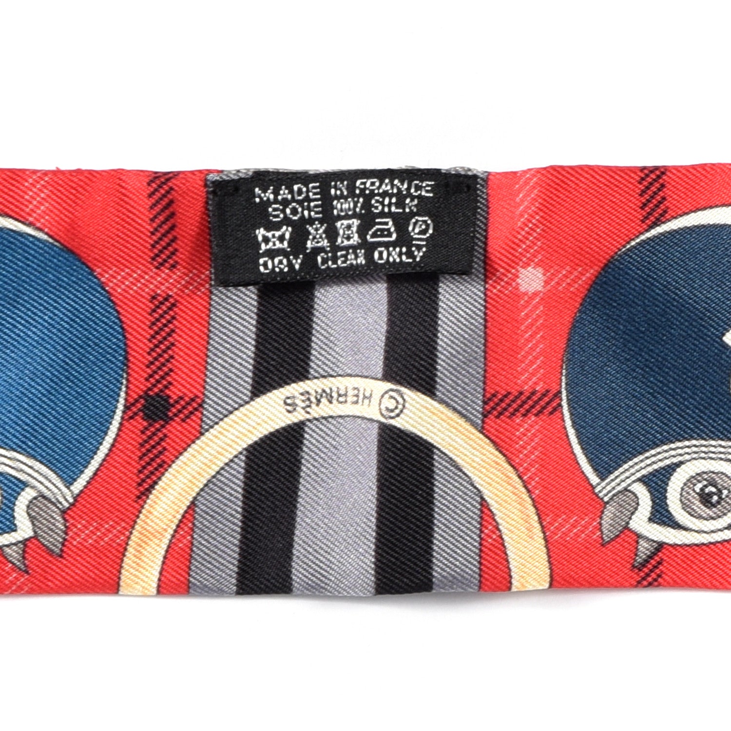 Hermes Silk Tatersale Twilly Rouge Black Bleu 5 of 5