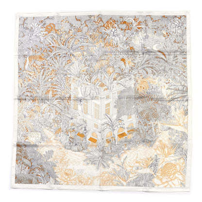 Hermes Silk Faubourg Tropical Scarf 90 Sepia White Caramel 1 of 4
