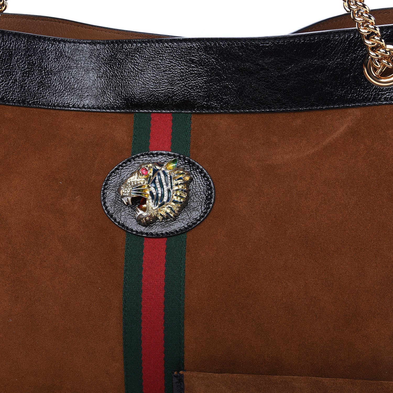 Gucci Suede Patent Large Rajah Chain Tote Nocciola Black 9 of 9
