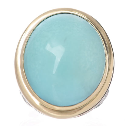 David Yurman Sterling Silver 18K Yellow Gold Turquoise 20mm Signature Oval Ring 52 6 1 of 5