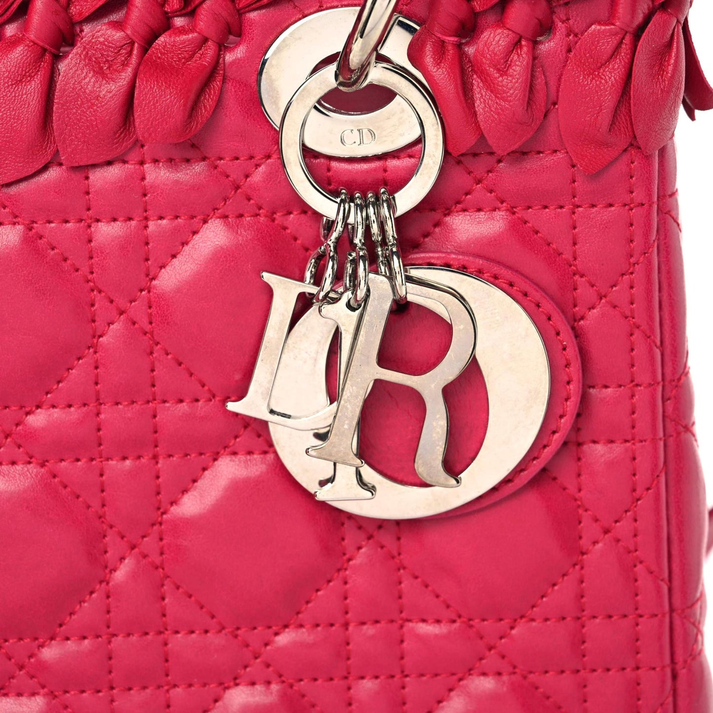 Lambskin Cannage Bow Medium Lady Dior Fuchsia