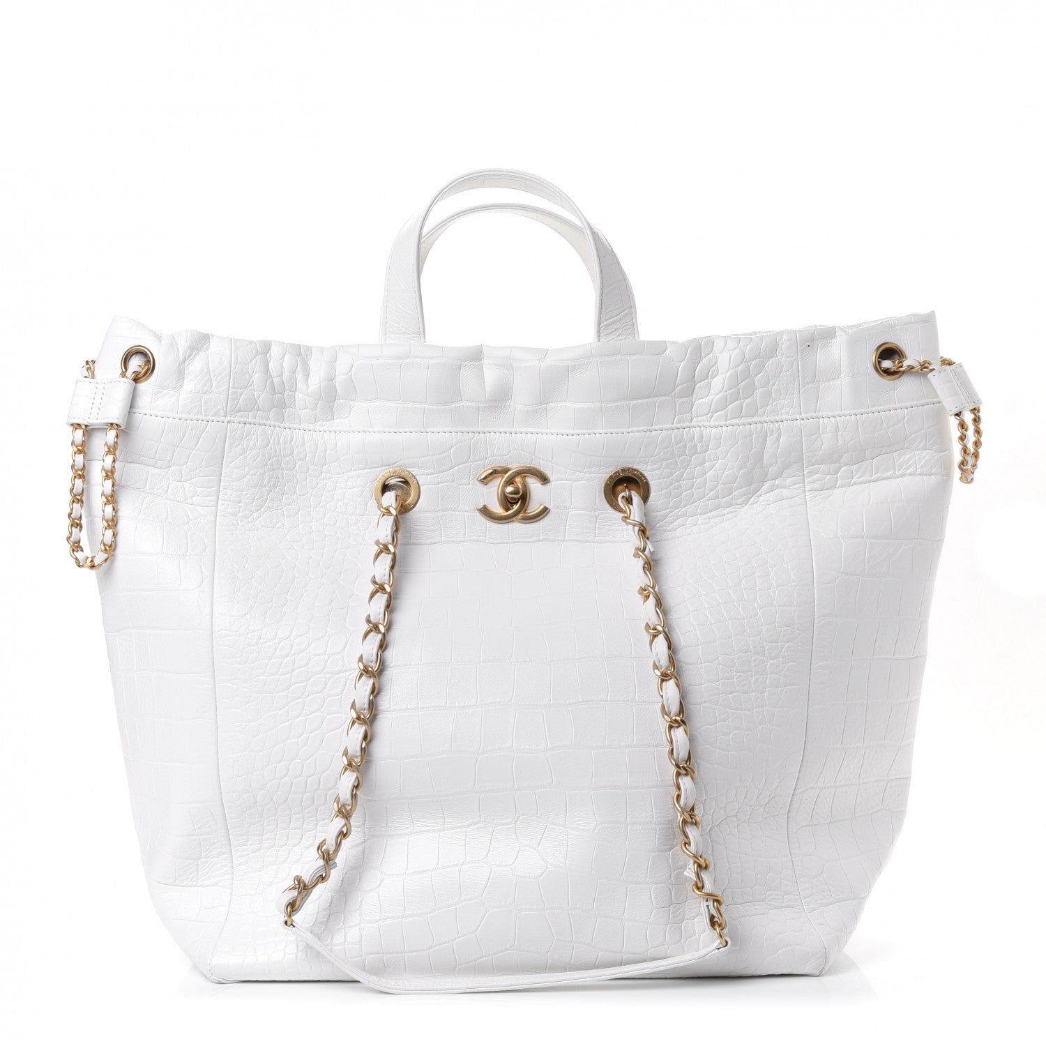 Chanel Calfskin Crocodile Embossed Large Cocodile Shopping Tote White 1 of 5