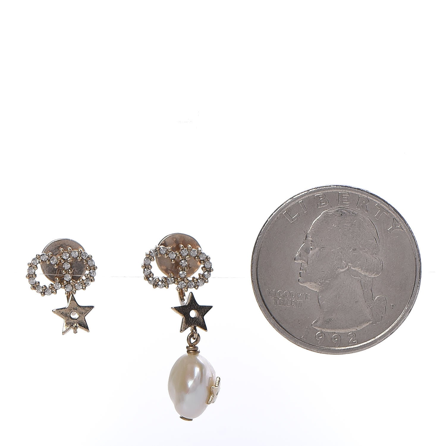 Christian Dior Crystal Pearl Shiny-D Earrings Gold 2 of 5