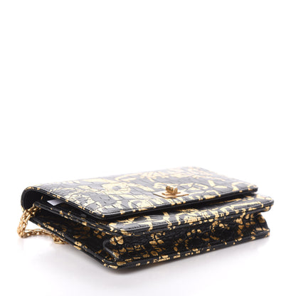 Chanel Calfskin Crocodile Embossed Graffiti 2.55 Cocodile Reissue Wallet On Chain WOC Black Gold 4 of 10