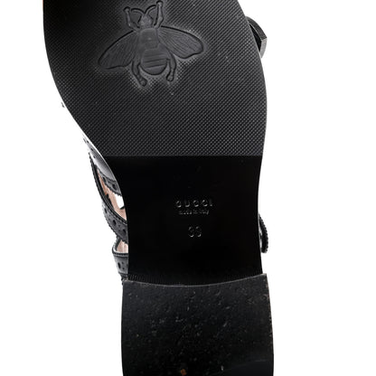 Gucci Calfskin Bee Embroidered Womens Queercore Brogue Wingtip Monk Strap Loafers 39 Black 8 of 13