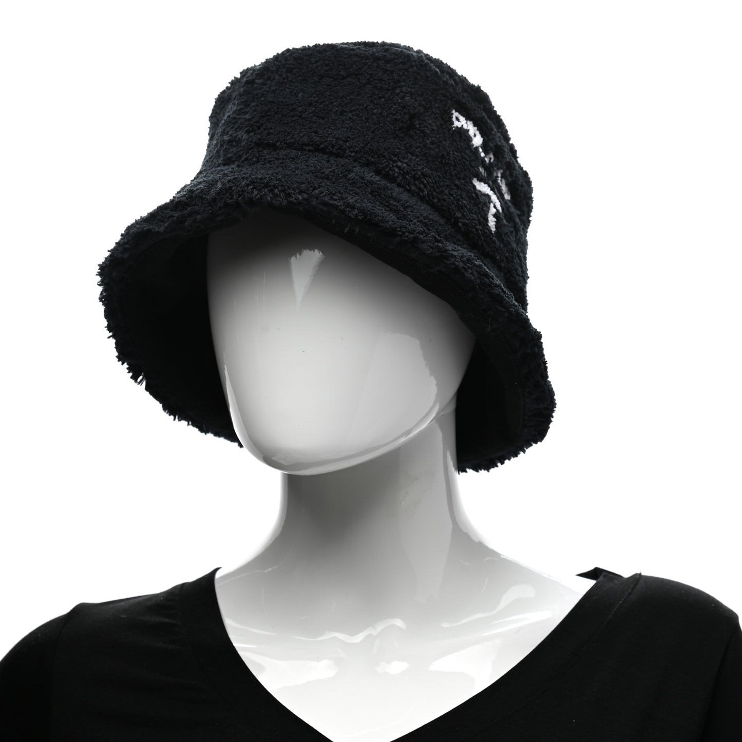 Terry Cloth Logo Embroidered Womens Bucket Hat M Black White