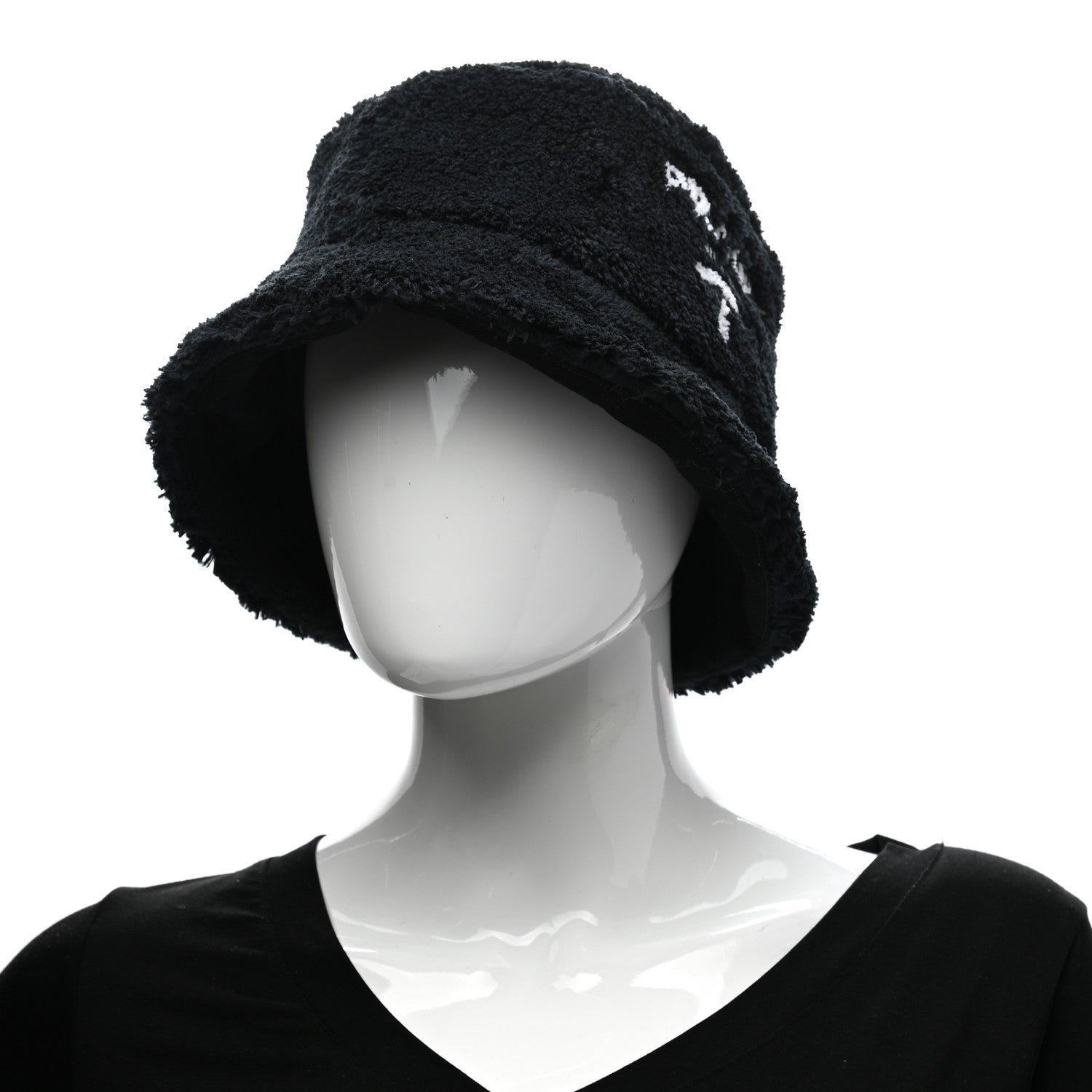 Prada Terry Cloth Logo Embroidered Womens Bucket Hat M Black White 2 of 8
