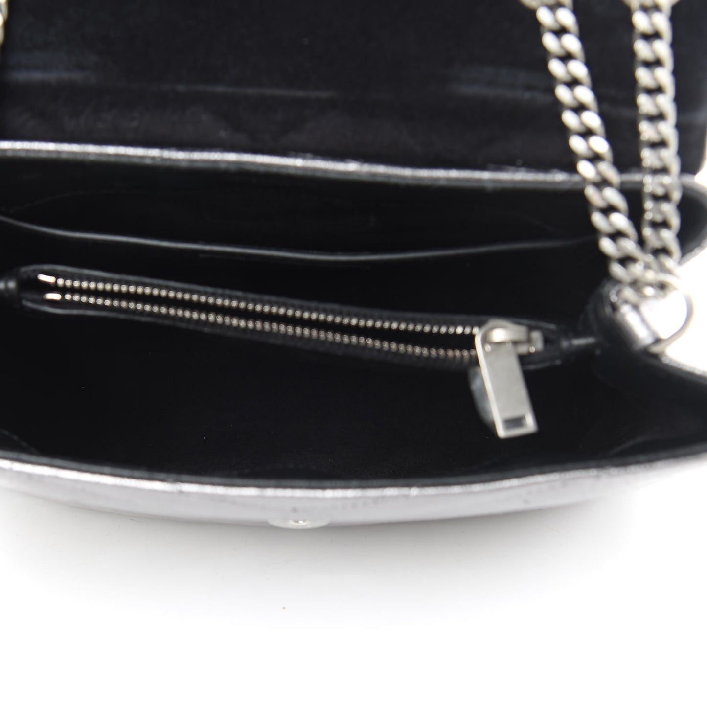Metallic Calfskin Y Quilted Monogram Small Loulou Chain Satchel Acciaio