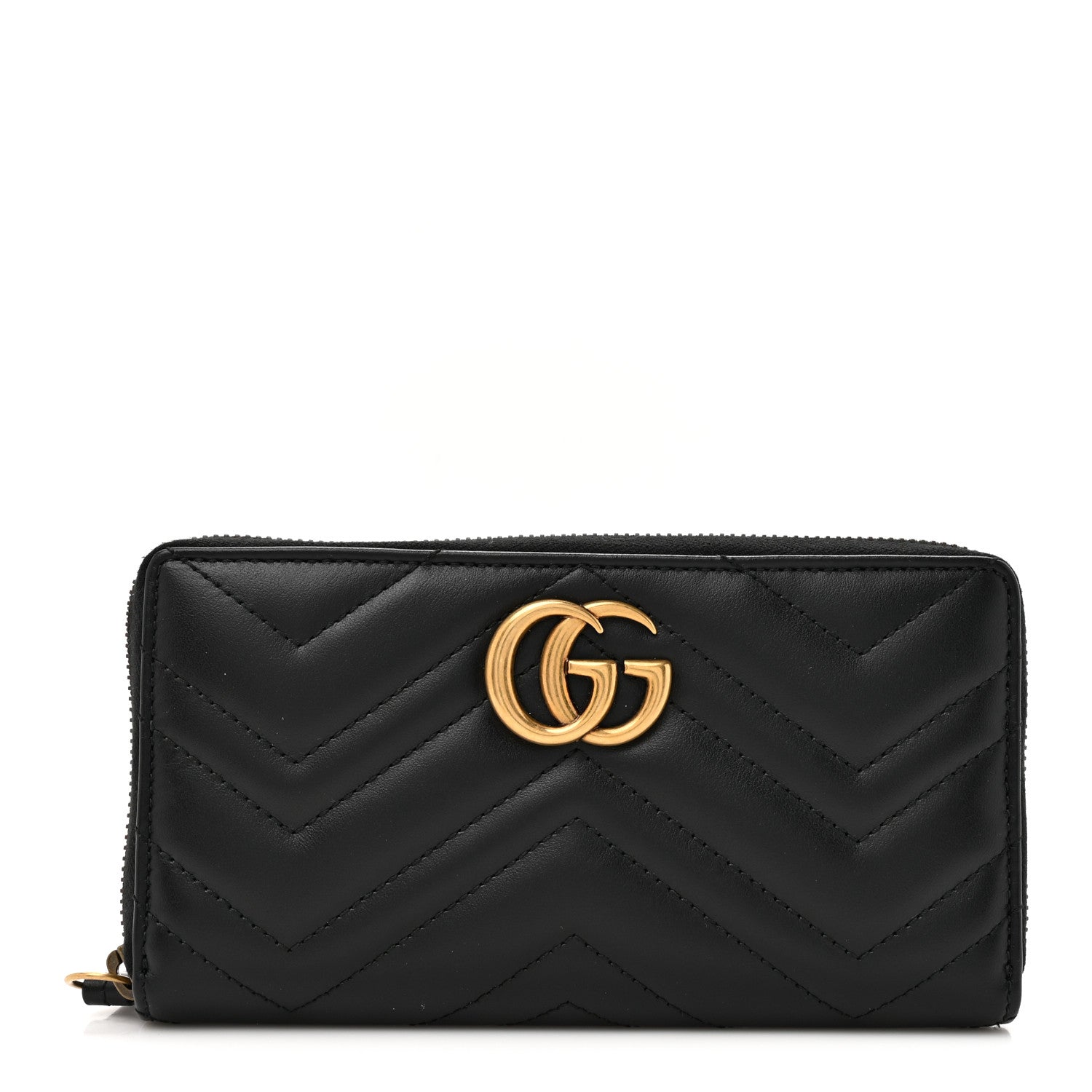 Gucci Calfskin Matelasse GG Marmont Zip Around Wallet Black 1 of 9