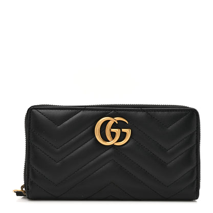Gucci Calfskin Matelasse GG Marmont Zip Around Wallet Black 1 of 9