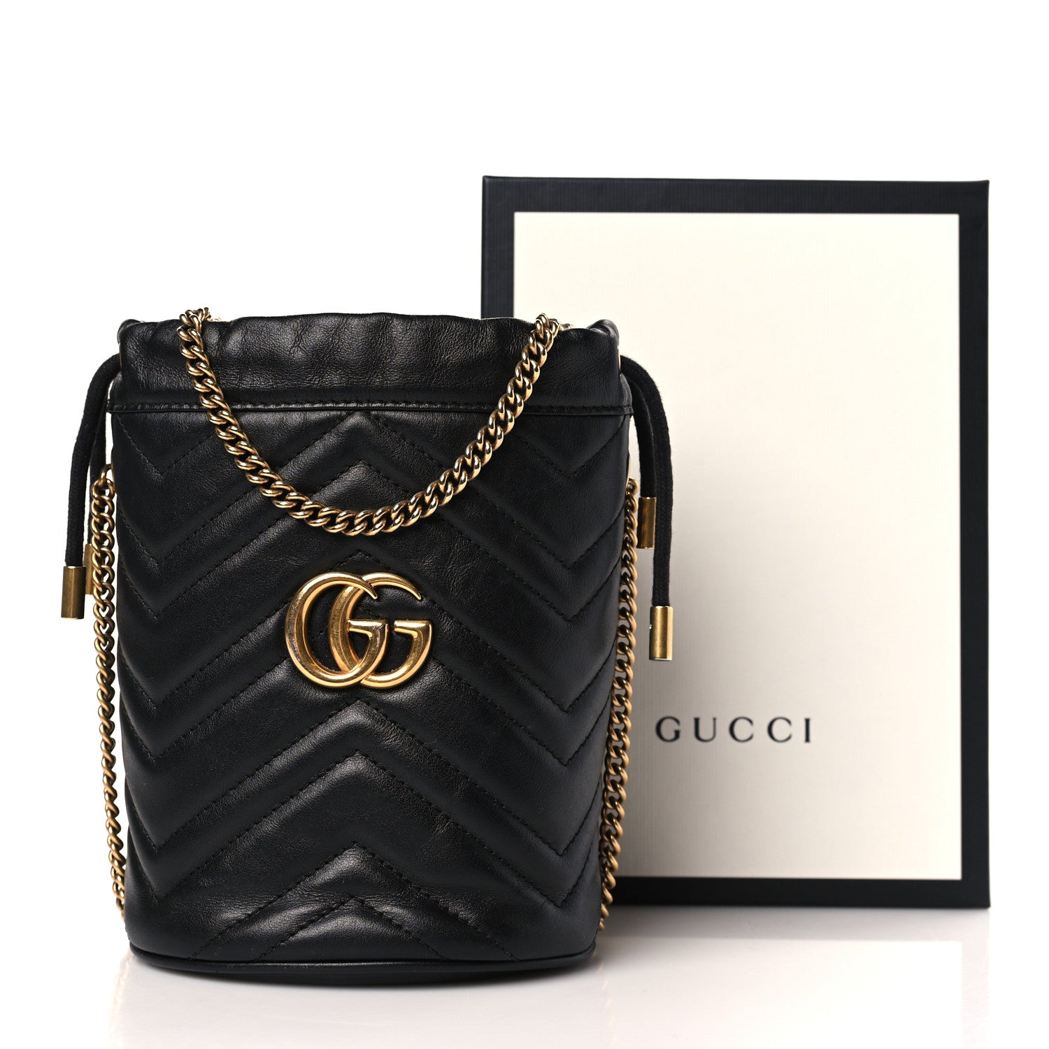 Gucci Calfskin Matelasse Mini GG Marmont 2.0 Bucket Bag Black 10 of 10