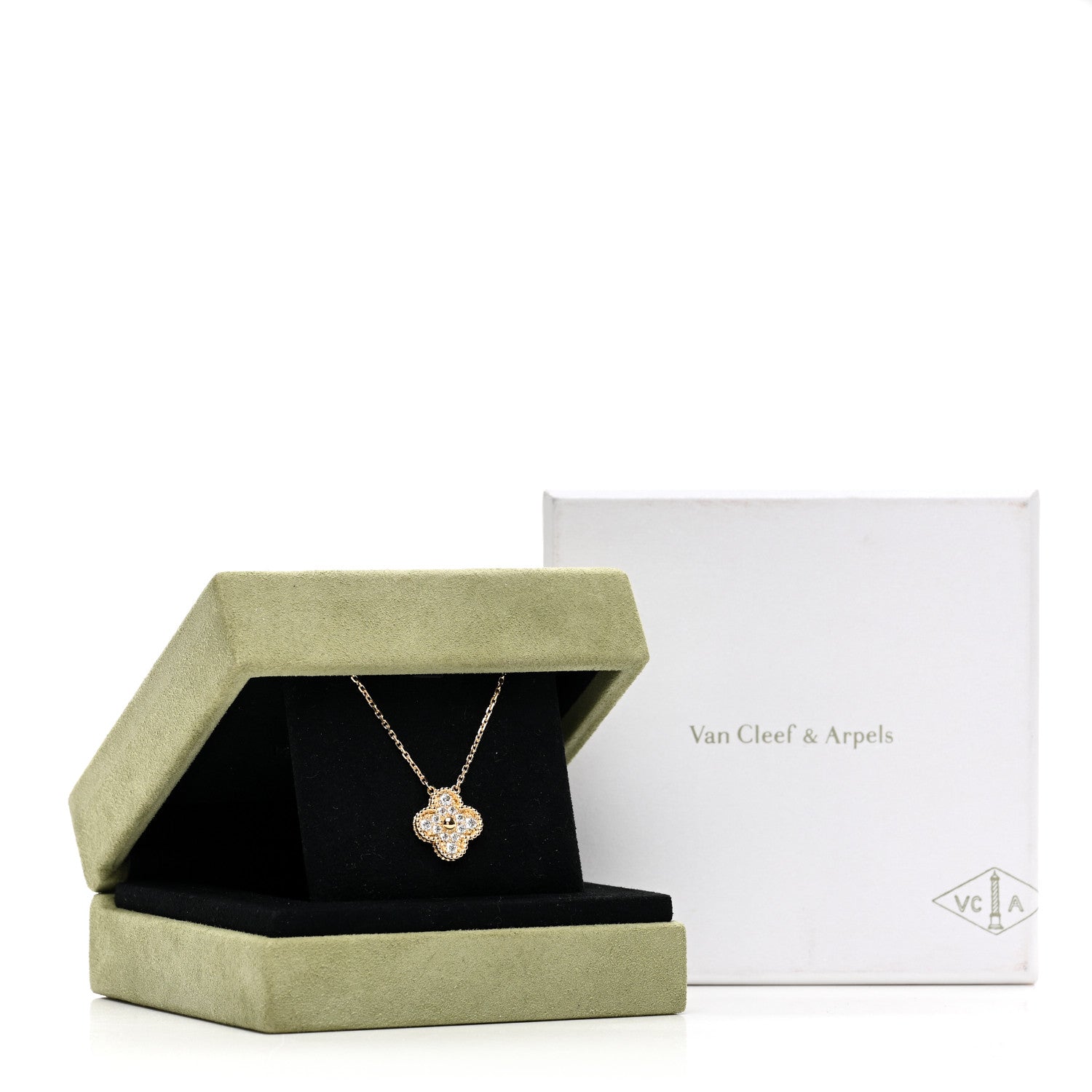 Van Cleef & Arpels 18K Yellow Gold Diamond Vintage Alhambra Pendant Necklace 6 of 6
