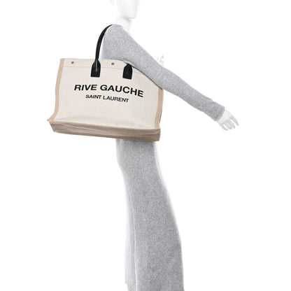Saint Laurent Linen Calfskin Rive Gauche Tote Optic White 2 of 17