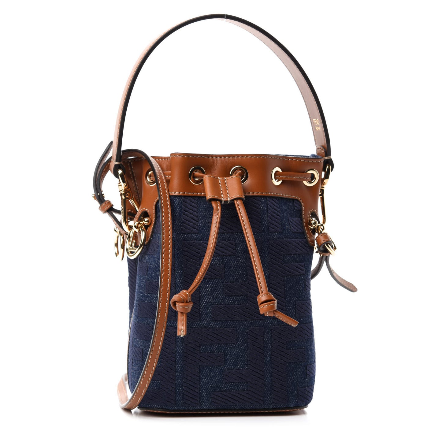 Denim Vitello King F is Fendi FF Embroidered Mini Mon Tresor Bucket Bag Blue Cuoio