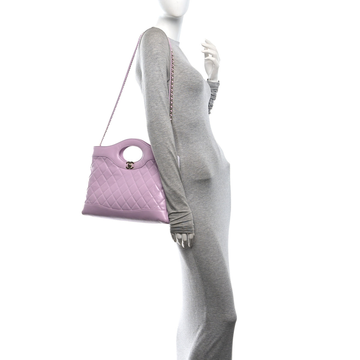 Shiny Lambskin Quilted 31 Shopping Bag Light Purple