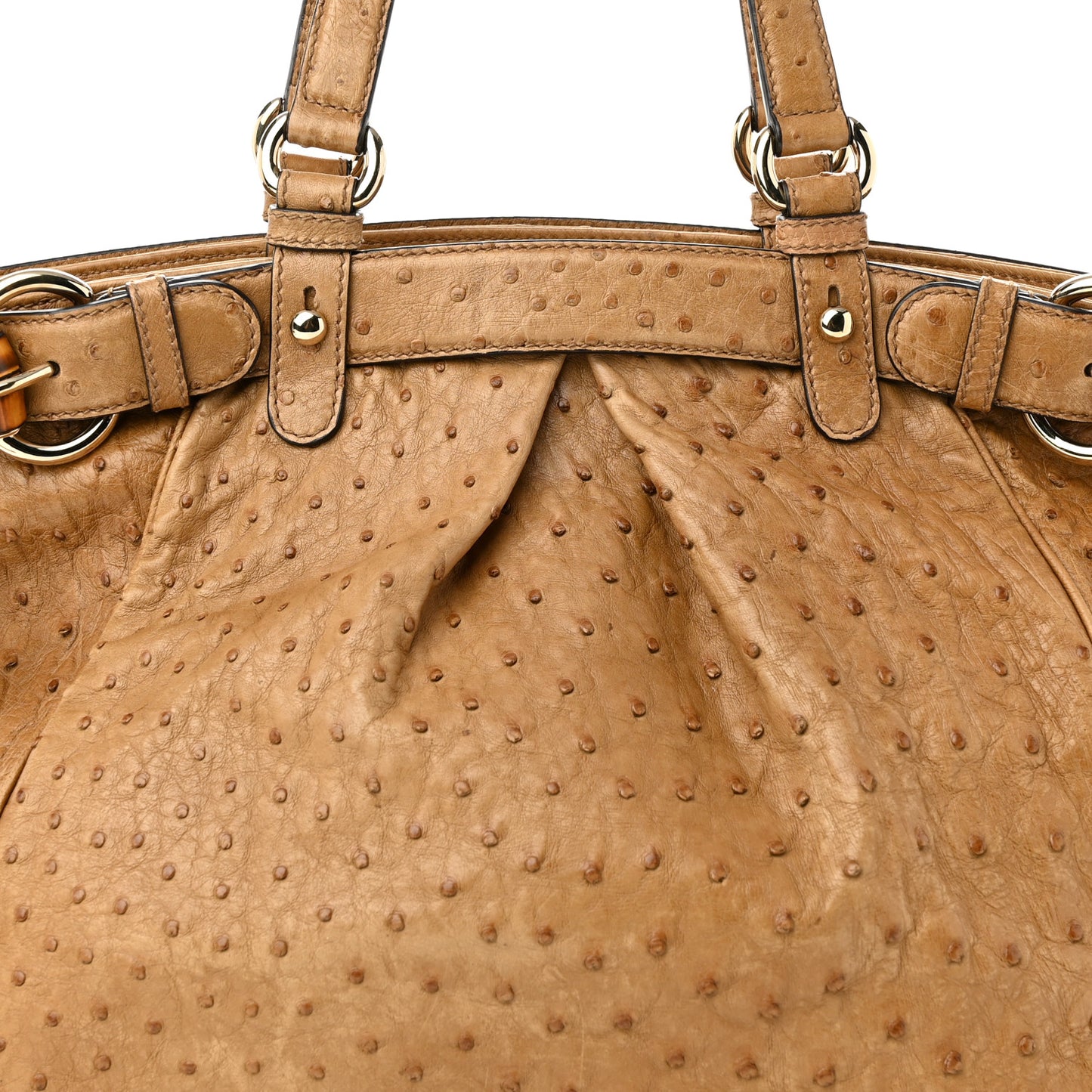 Ostrich Medium Bamboo Buckle Tote Tan