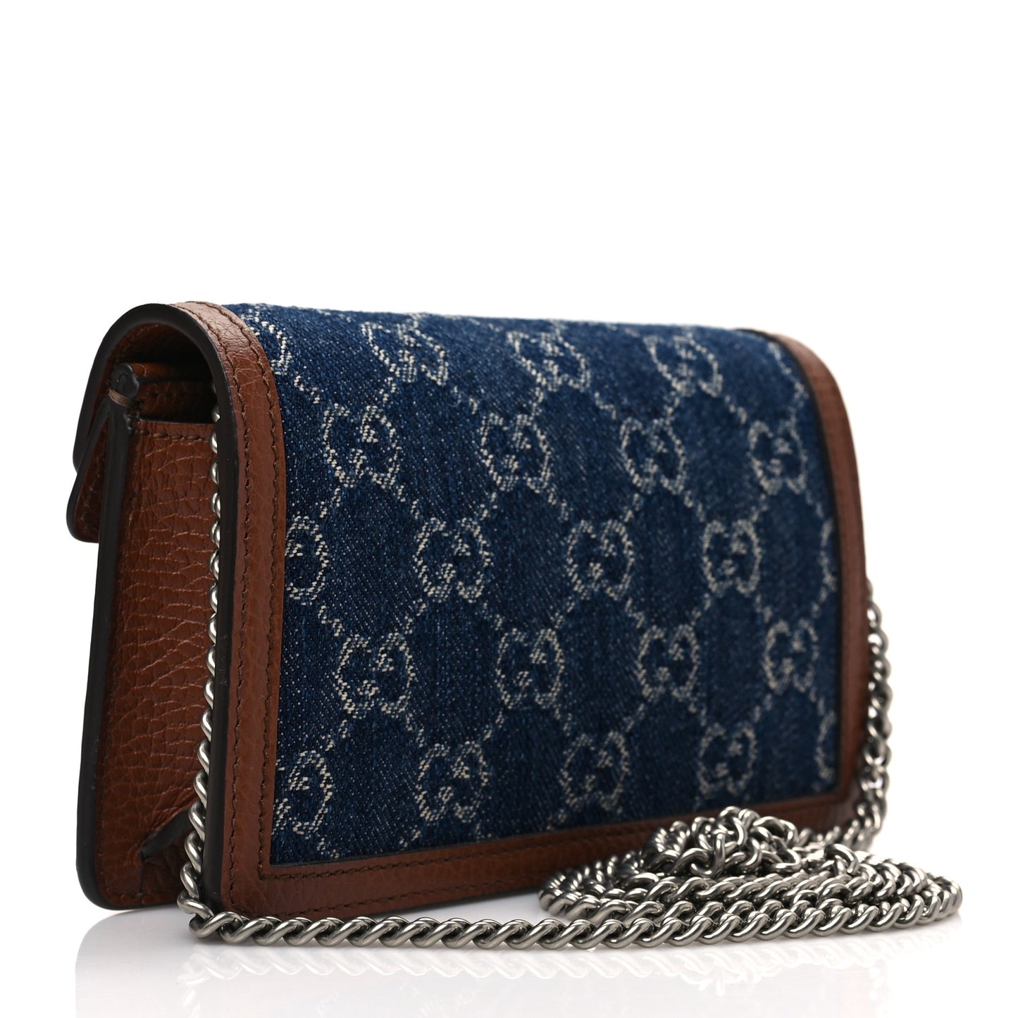 New Denim GG Monogram Dollar Calfskin Enamel Super Mini Dionysus Shoulder Bag Blue Tea Cuir Epilog Electric Blue