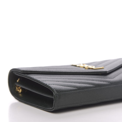Saint Laurent Grain De Poudre Matelasse Chevron Monogram Chain Wallet Dark Green 8 of 11