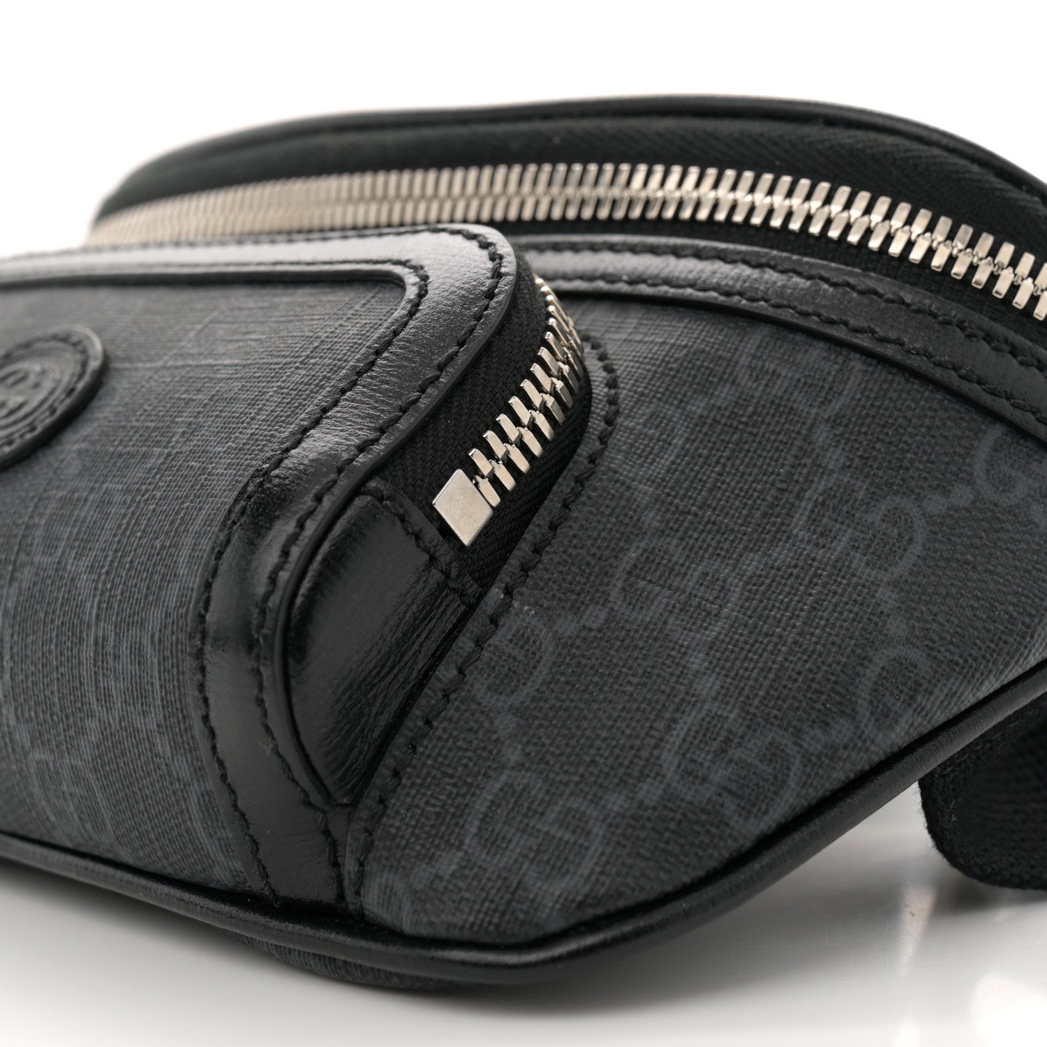 Gucci GG Supreme Monogram Textured Calfskin Retro Interlocking G Belt Bag Black 9 of 10