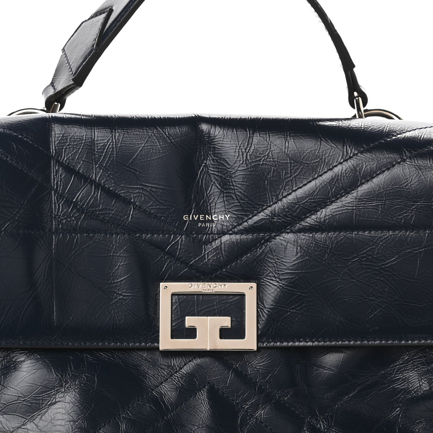 Givenchy Creased Patent Calfskin Medium ID Flap Navy Blue 7 of 9