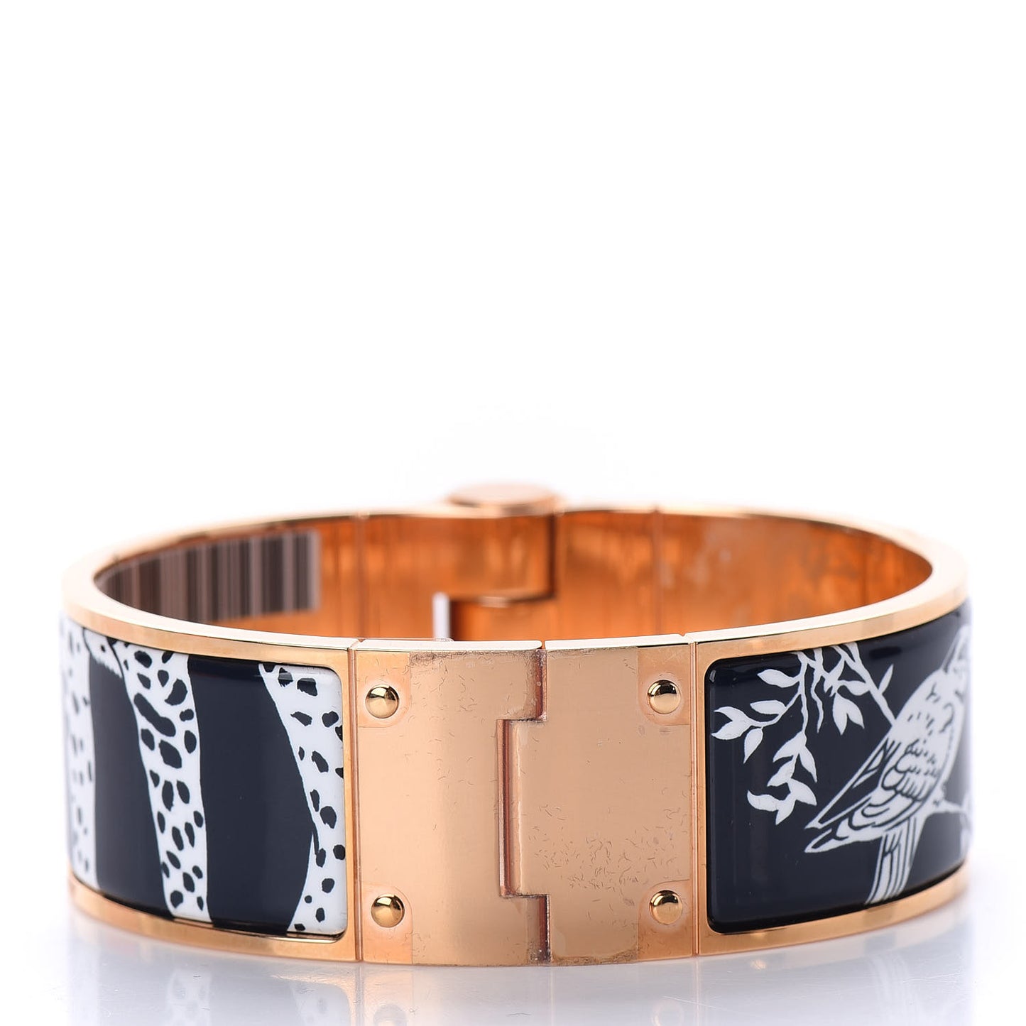Enamel Printed Wide Charniere Tendresse Feline Tattoo Hinged Bracelet S Positif Negatif