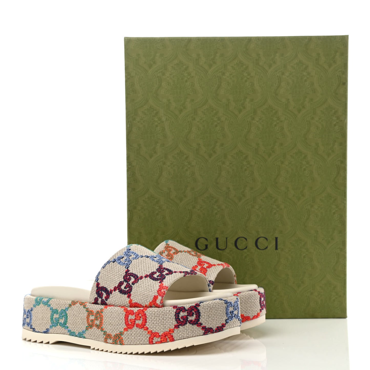 Linen Psychedelic Mini GG Monogram Angelina Platform 55mm Slide Sandals 37.5 Multicolor