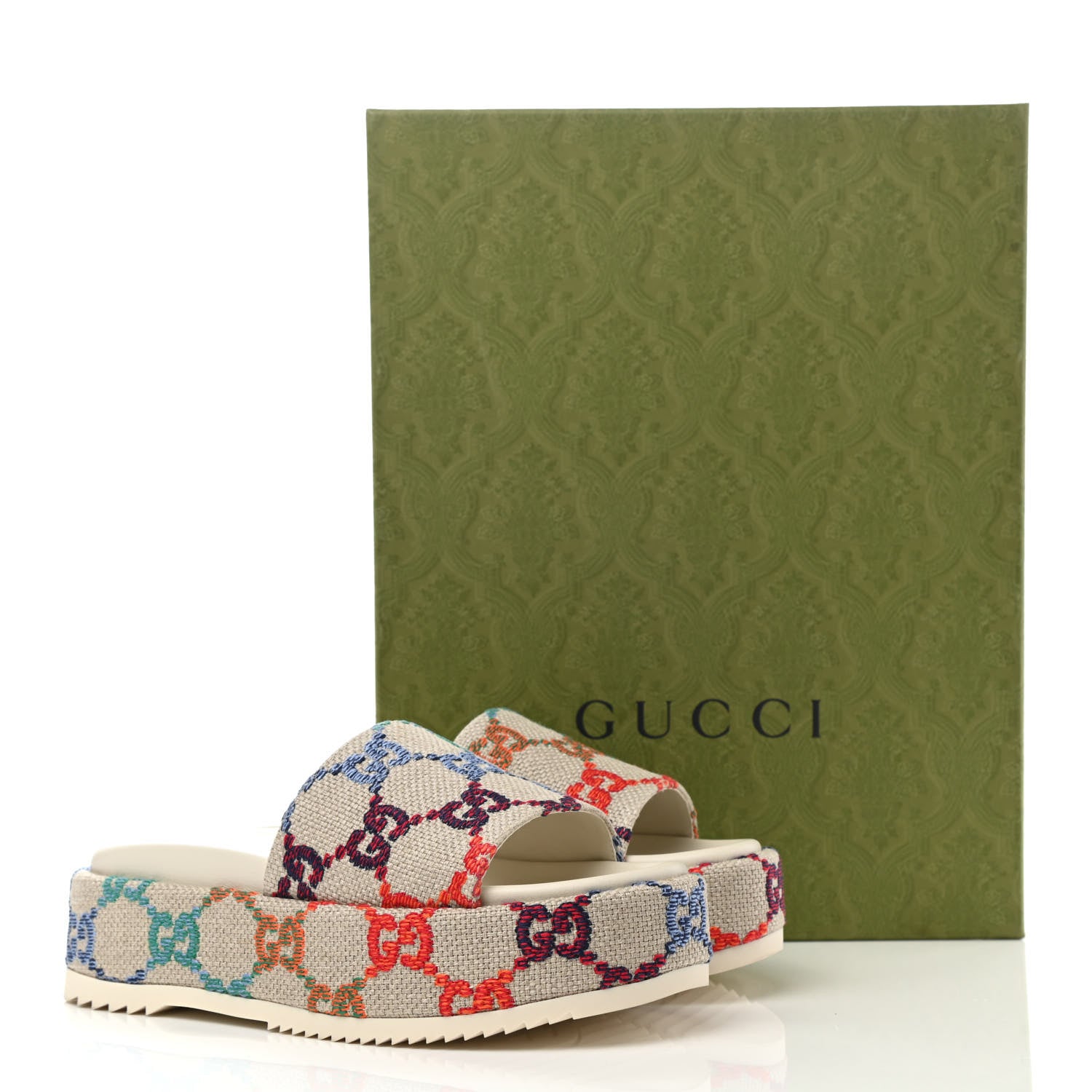 Gucci Linen Psychedelic Mini GG Monogram Angelina Platform 55mm Slide Sandals 37.5 Multicolor 9 of 9