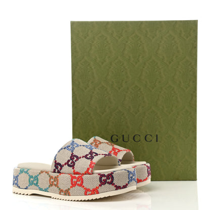 Gucci Linen Psychedelic Mini GG Monogram Angelina Platform 55mm Slide Sandals 37.5 Multicolor 9 of 9
