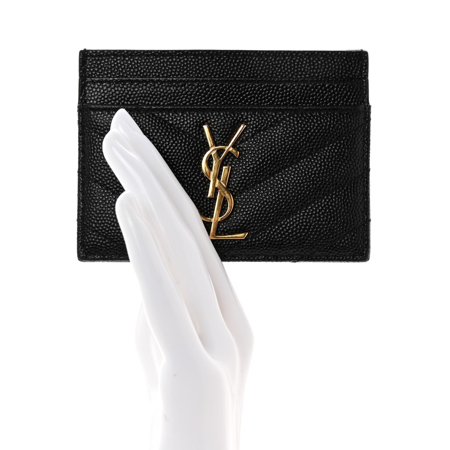 Saint Laurent Grain De Poudre Matelasse Chevron Monogram Credit Card Case Black 2 of 11