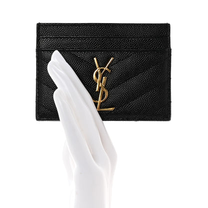 Saint Laurent Grain De Poudre Matelasse Chevron Monogram Credit Card Case Black 2 of 11