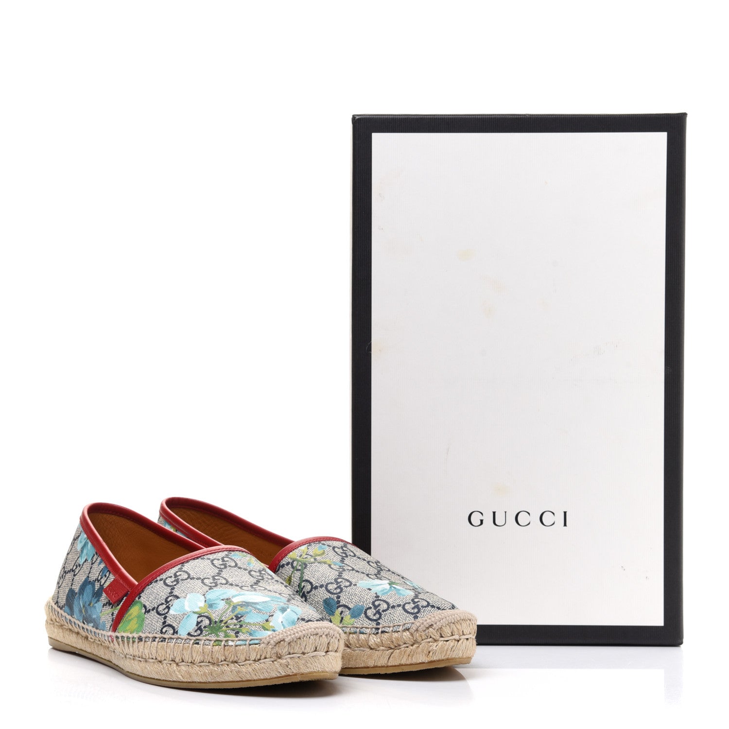 Gucci GG Supreme Monogram Blooms Espadrilles 39 Beige Blue Navy Hibiscus Red 12 of 12