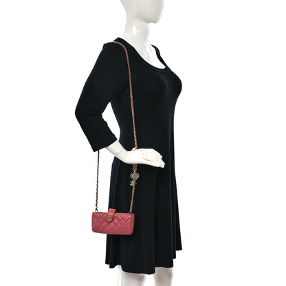Chanel Lambskin Quilted Valentine Charms Mini Phone Holder Crossbody Pink 2 of 12