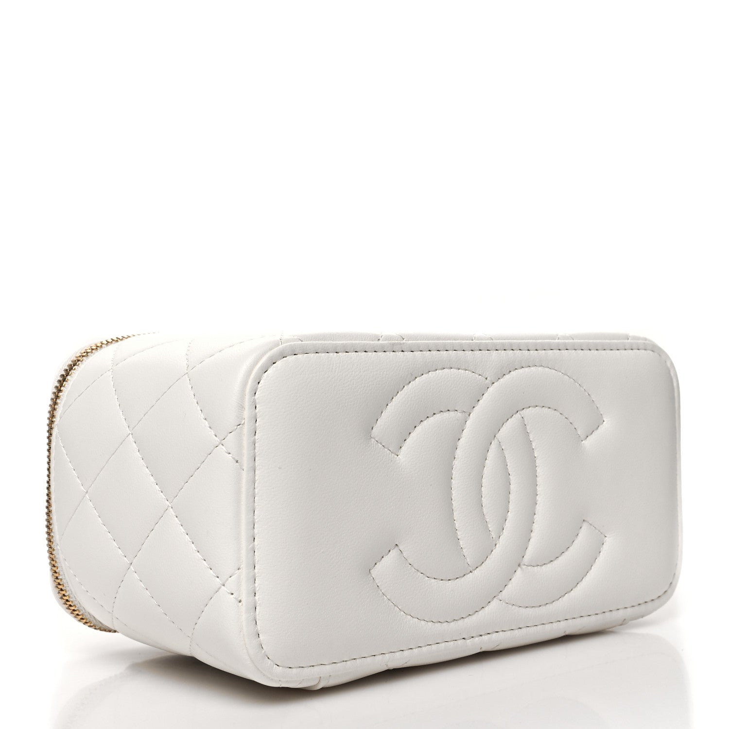 Chanel Lambskin Enamel Quilted Small Coco Hearts Vanity Case With Chain White 4 of 11